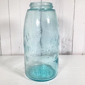 Port Mason's Patent Nov. 30th 1858 Aqua Blue Half Gallon Fruit Jar 9" X 4.25"